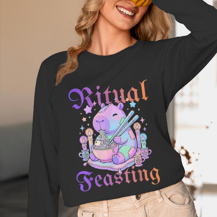 Goth Capybara Ramen Ritual Feasting Soft Introvert Art Unisex Long Sleeve T-Shirt Goth Capybara Ramen Ritual Feasting Soft Introvert Art Unisex Long Sleeve T-Shirt