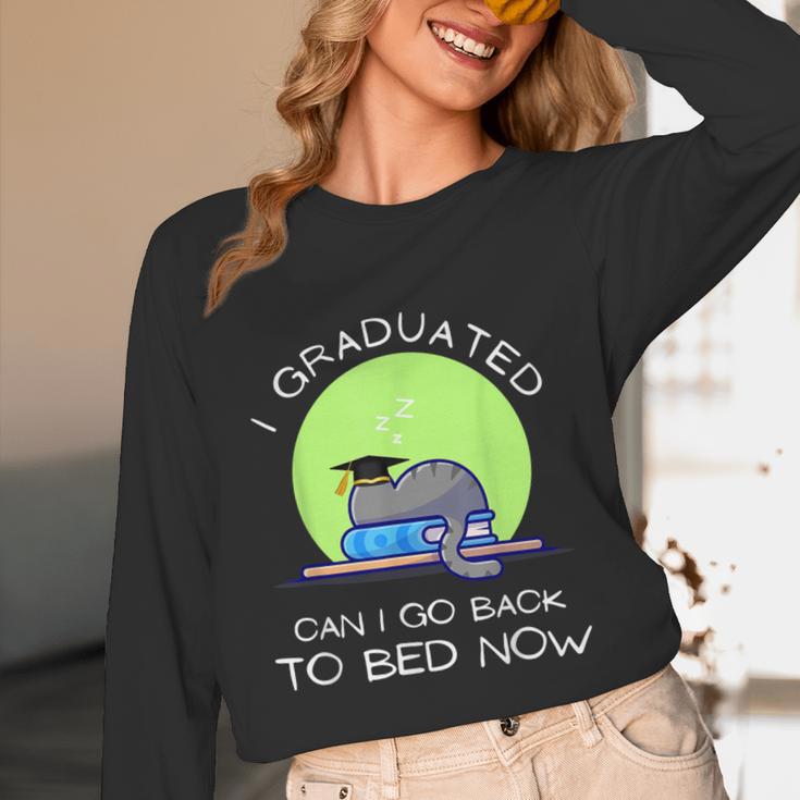 I Graduated Can I Go Back To Bed Now Cat Graduation For Men Women Girls Kids Unisex Long Sleeve T-Shirt