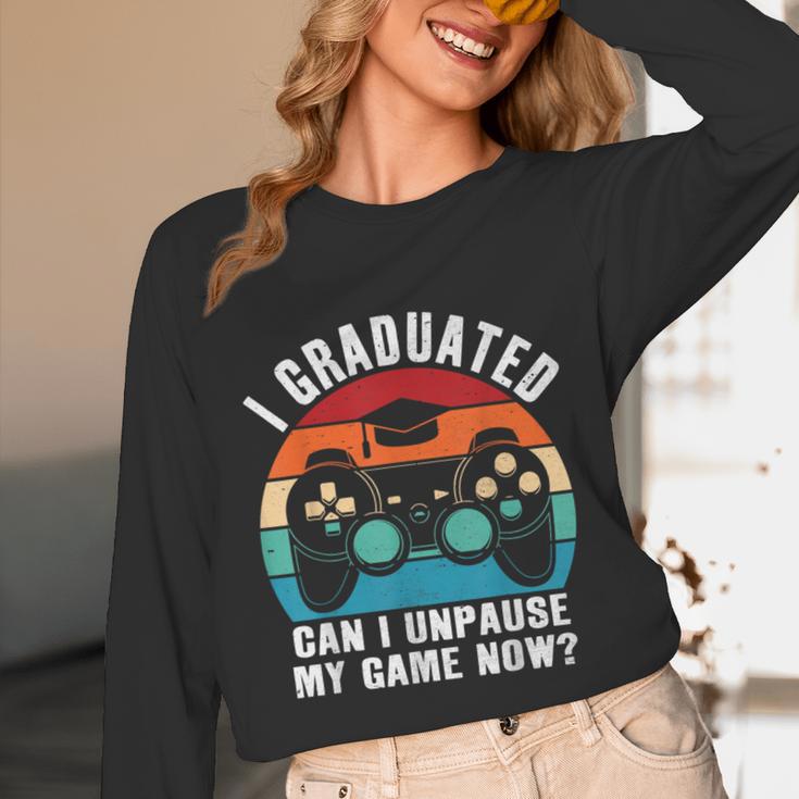 I Graduated Can I Unpause My Game Now Retro Graduation Unisex Long Sleeve T-Shirt