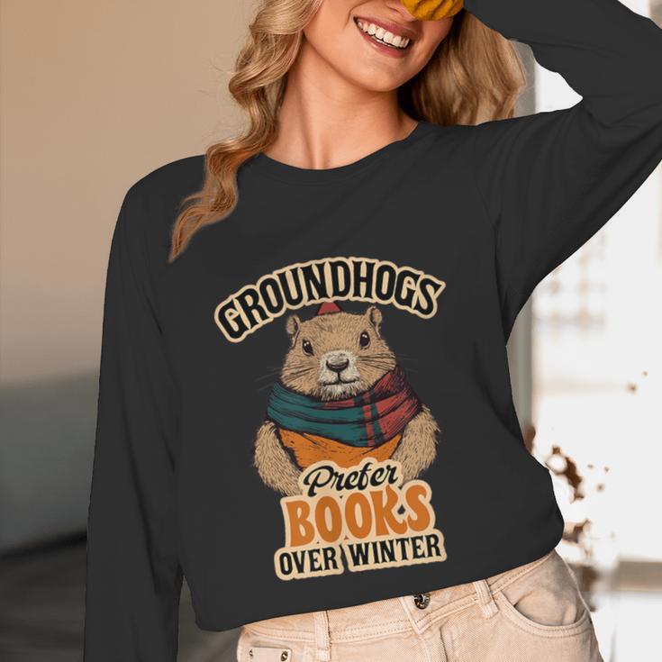 Groundhogs Prefer Books Over Winter February Unisex Long Sleeve T-Shirt