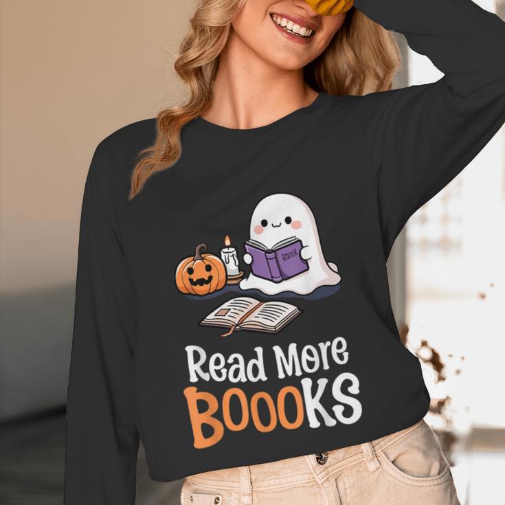 Halloween Teacher Women Cute Reading Ghost Read More Books Unisex Long Sleeve T-Shirt