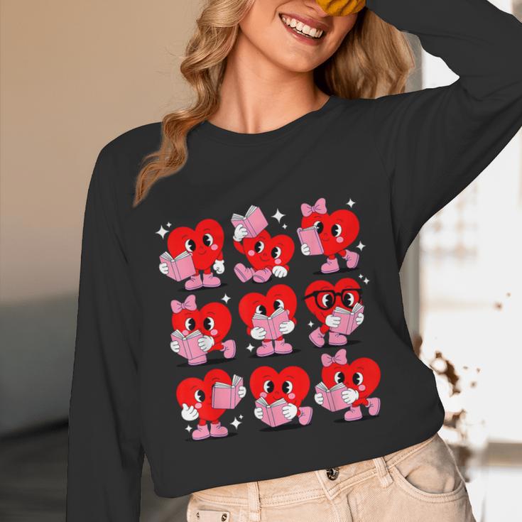 Heart Reading Books Valentine Teacher Boys Girls Book Lover Unisex Long Sleeve T-Shirt