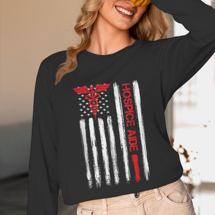 Hospice Aide American Flag Nurses Graduation Medical Unisex Long Sleeve T-Shirt