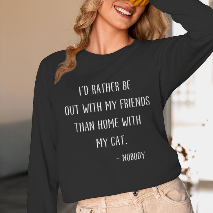 Introvert Cat Lover Quote Humor Social Introversion Unisex Long Sleeve T-Shirt