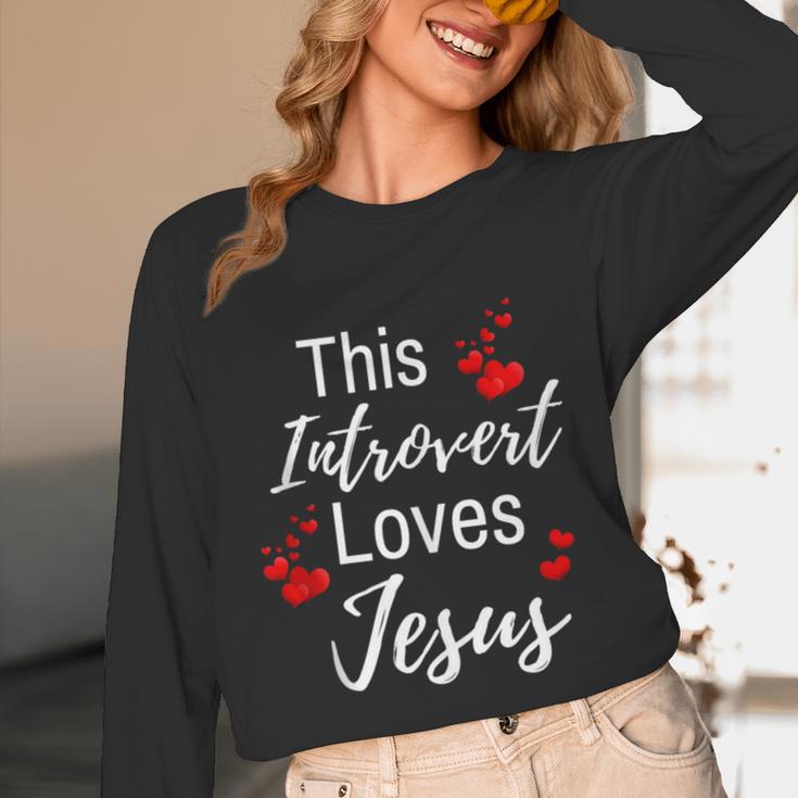 This Introvert Loves Jesus Religious Red Hearts Graphic Unisex Long Sleeve T-Shirt This Introvert Loves Jesus Religious Red Hearts Graphic Unisex Long Sleeve T-Shirt