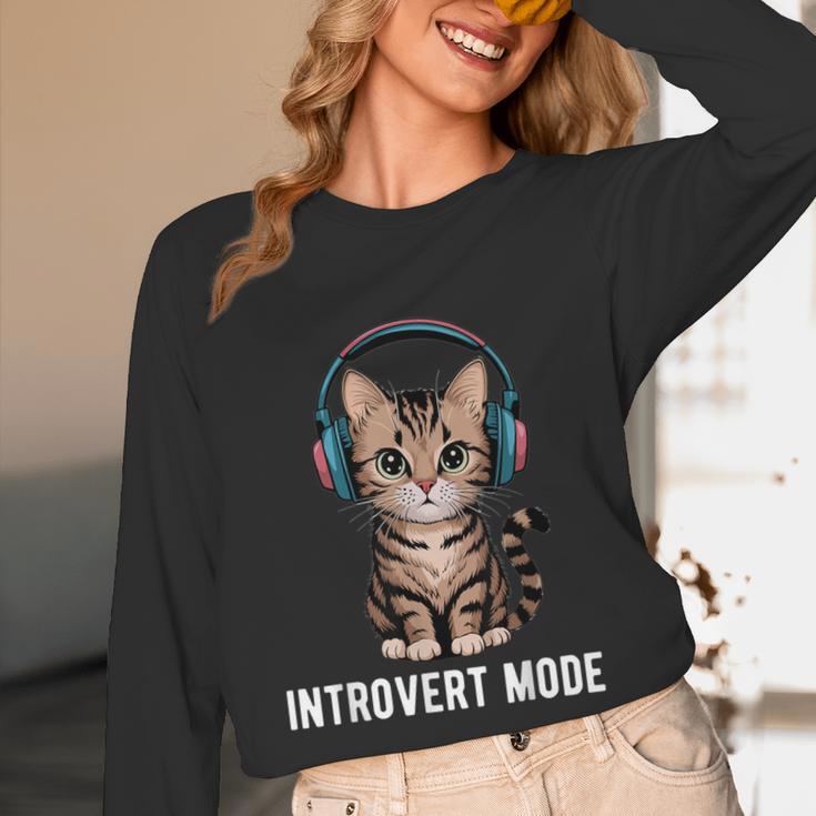 Introvert Mode Cat With Headphones Kitten Lover Unisex Long Sleeve T-Shirt