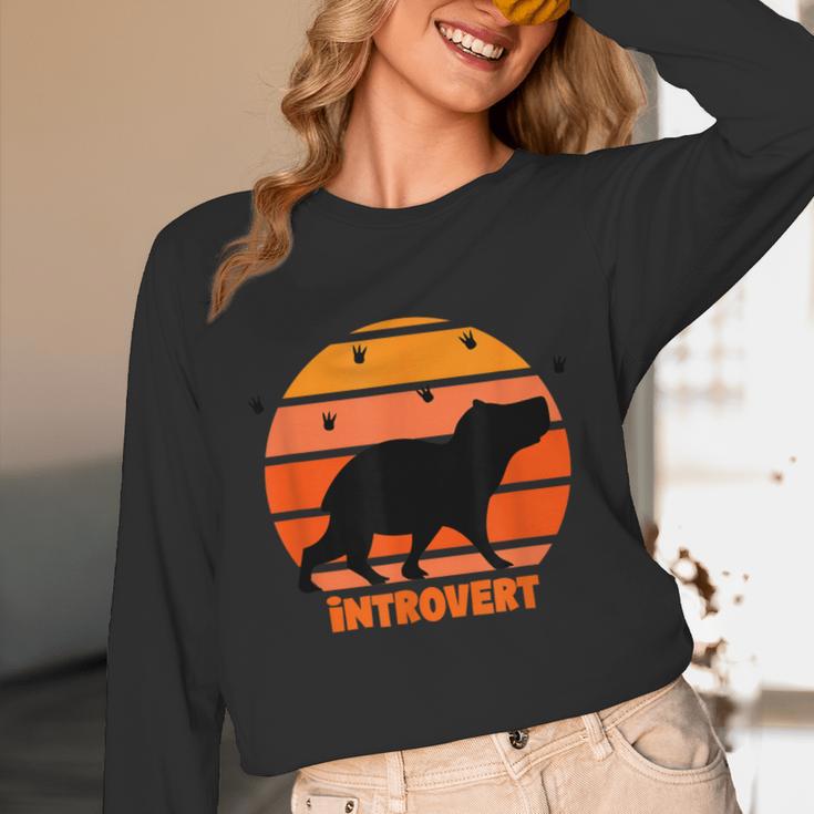 Introvert Retro Sunset Capybara Tee Unisex Long Sleeve T-Shirt