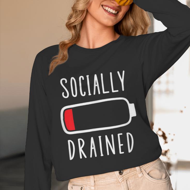 Introvert Socially Drained Battery Unisex Long Sleeve T-Shirt