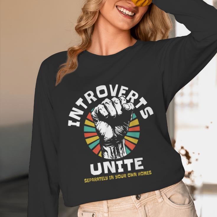 Introverts Unite Separately Own Homes Emblem Unisex Long Sleeve T-Shirt Introverts Unite Separately Own Homes Emblem Unisex Long Sleeve T-Shirt