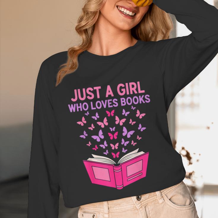Just A Girl Who Loves Books Butterflies Reading Unisex Long Sleeve T-Shirt