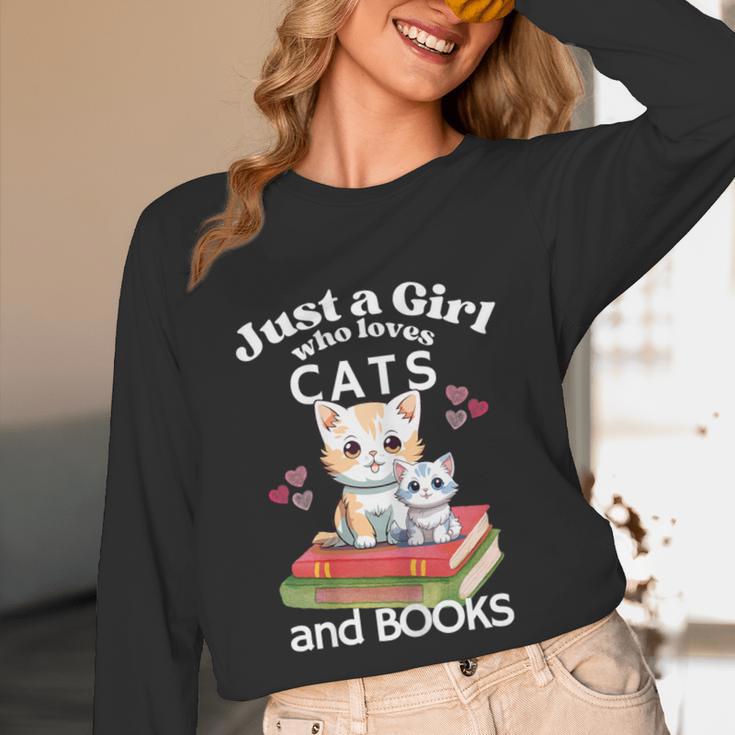 Just A Girl That Loves Cats And Books Cute Cat & Bookwork Unisex Long Sleeve T-Shirt Just A Girl That Loves Cats And Books Cute Cat & Bookwork Unisex Long Sleeve T-Shirt
