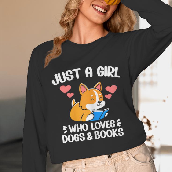 Just A Girl Who Loves Dogs And Books Reading Dog Puppy Lover Unisex Long Sleeve T-Shirt