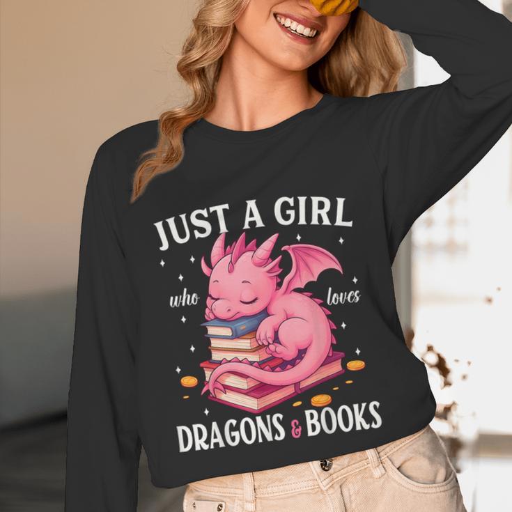 Just A Girl Who Loves Dragons And Books Dragon Reading Lover Unisex Long Sleeve T-Shirt