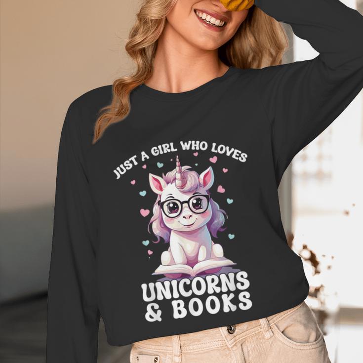 Just a Girl Who Loves Unicorns & Books Bookish Unicorn Love Unisex Long Sleeve T-Shirt