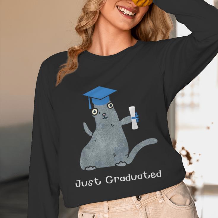Just Graduated Cat With Graduation Cap And Diploma For Men Women Girls Kids Unisex Long Sleeve T-Shirt