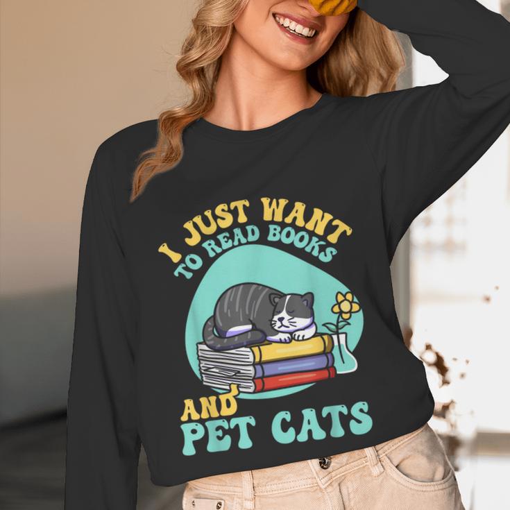 I Just Want To Read Books And Pet Cats Cat Book Lovers Unisex Long Sleeve T-Shirt I Just Want To Read Books And Pet Cats Cat Book Lovers Unisex Long Sleeve T-Shirt