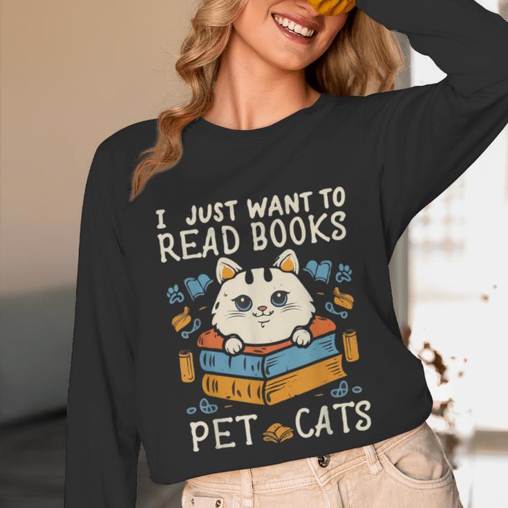 I Just Want To Read Books And Pet Cats Introvert Unisex Long Sleeve T-Shirt I Just Want To Read Books And Pet Cats Introvert Unisex Long Sleeve T-Shirt