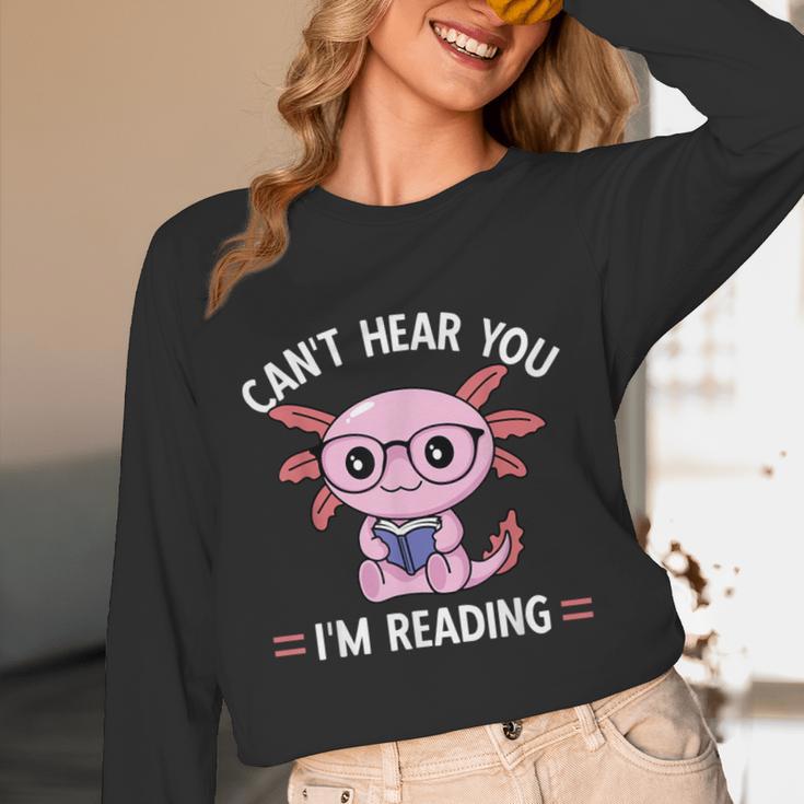 Kawaii Axolotl Can't Hear You I'm Reading Book Lover Unisex Long Sleeve T-Shirt