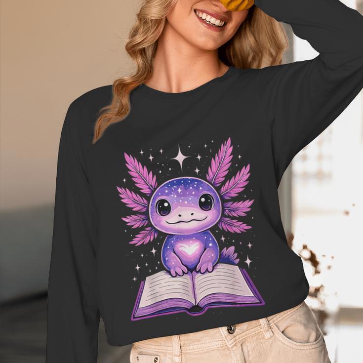 Kawaii Axolotl Cute Axolotls Reading Book Unisex Long Sleeve T-Shirt Kawaii Axolotl Cute Axolotls Reading Book Unisex Long Sleeve T-Shirt