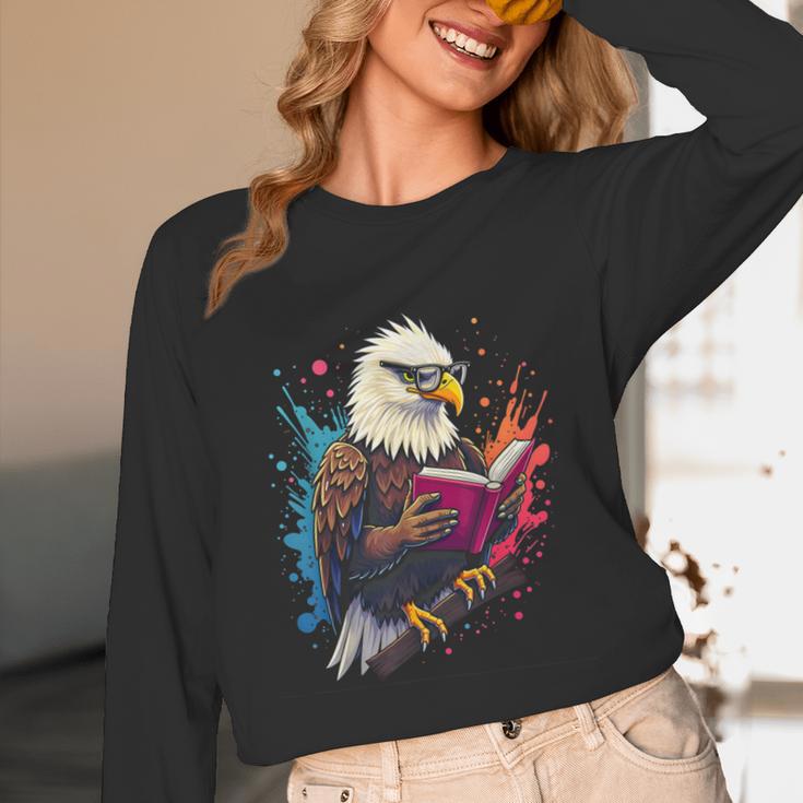 Kawaii Eagle Reads Book Reading Library Book Bookworm Unisex Long Sleeve T-Shirt
