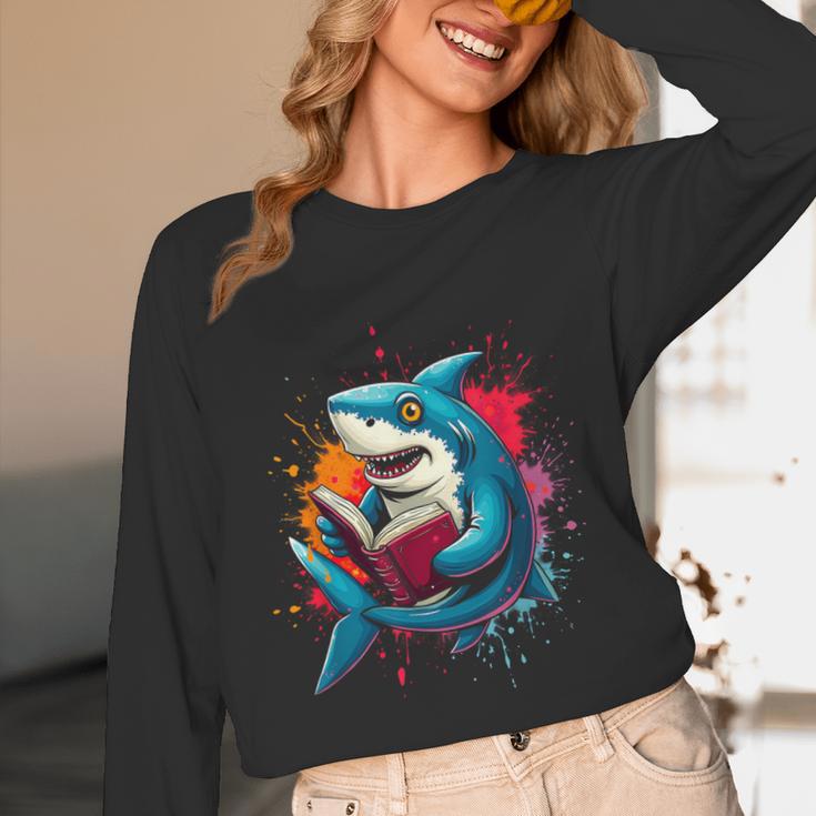 Kawaii Shark Reads Book Reading Library Book Bookworm Unisex Long Sleeve T-Shirt Kawaii Shark Reads Book Reading Library Book Bookworm Unisex Long Sleeve T-Shirt