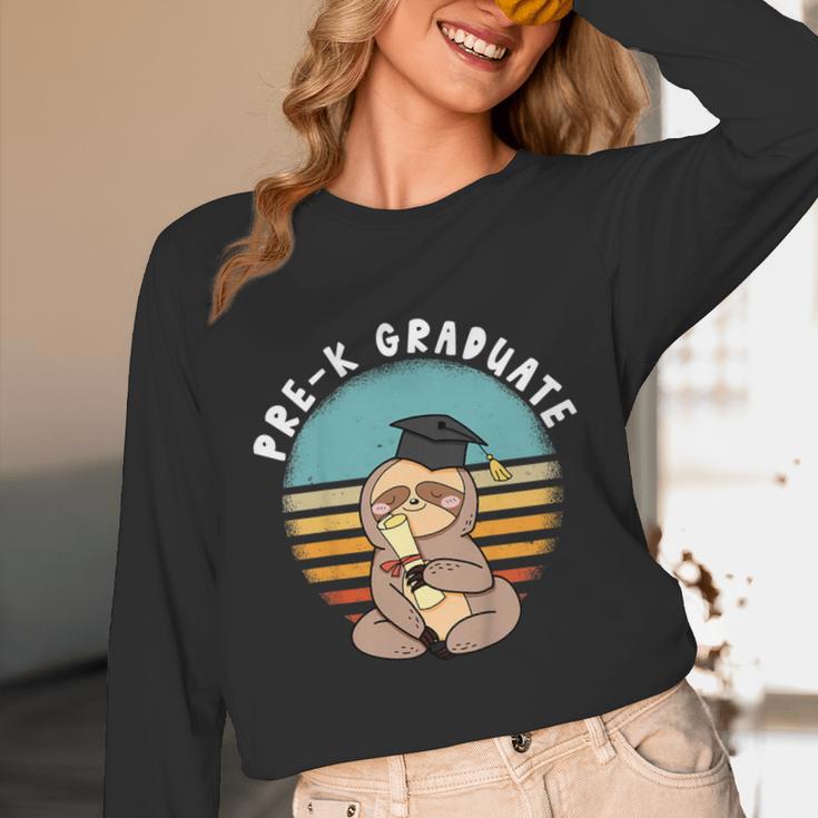 Kids Pre-K Graduate Sloth Cap And Gown Cute Preschool Graduation Unisex Long Sleeve T-Shirt
