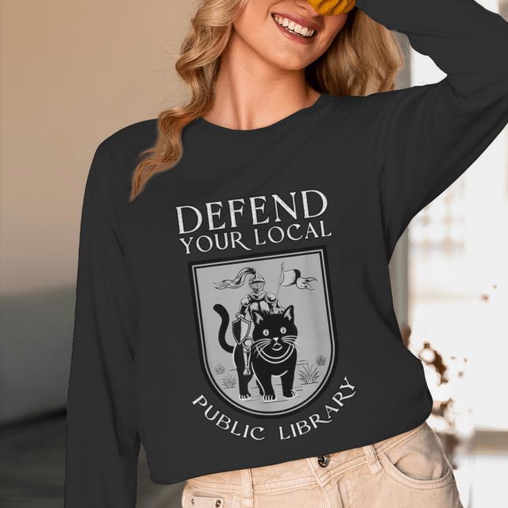 Knight Cat Defend Your Public Library Book Lover Unisex Long Sleeve T-Shirt