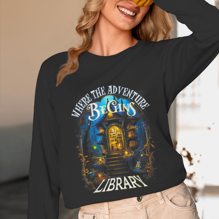 Library Where The Adventure Begins Book Reading Quote Unisex Long Sleeve T-Shirt