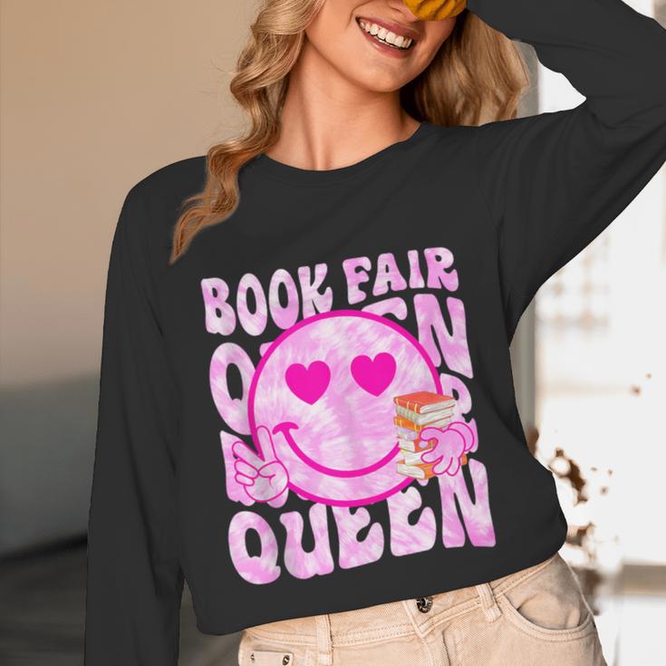 Library Book Fair Queen Vibe Groovy Tie Dye School Reading Unisex Long Sleeve T-Shirt