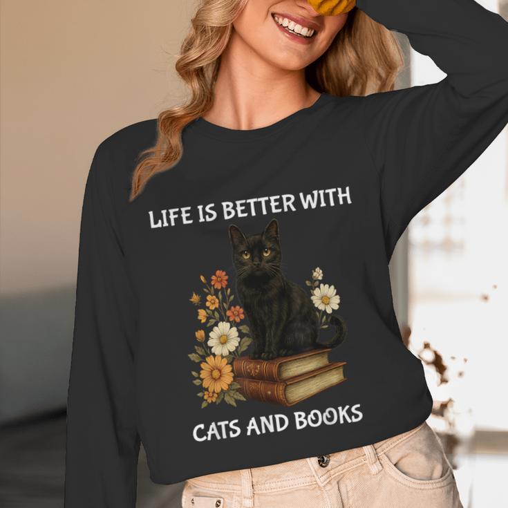 Life Is Better With Cats And Books Cute Cat Lover For Men Women Kids Unisex Long Sleeve T-Shirt Life Is Better With Cats And Books Cute Cat Lover For Men Women Kids Unisex Long Sleeve T-Shirt
