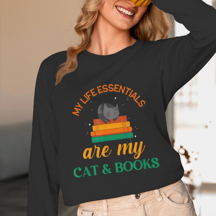 My Life Essentials Are Cat And Books Unisex Long Sleeve T-Shirt My Life Essentials Are Cat And Books Unisex Long Sleeve T-Shirt