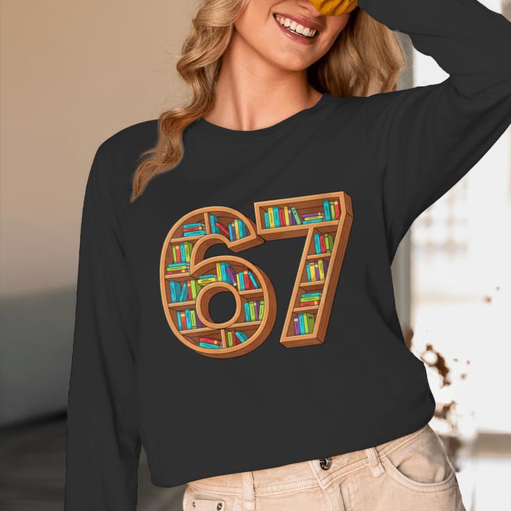 Literary 67 Bookshelf Six Seven Reading Meme Unisex Long Sleeve T-Shirt