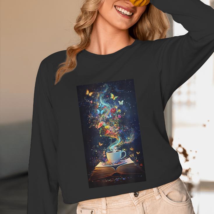 Magical Book Floral Coffee Books Nature Fantasy Unisex Long Sleeve T-Shirt Magical Book Floral Coffee Books Nature Fantasy Unisex Long Sleeve T-Shirt