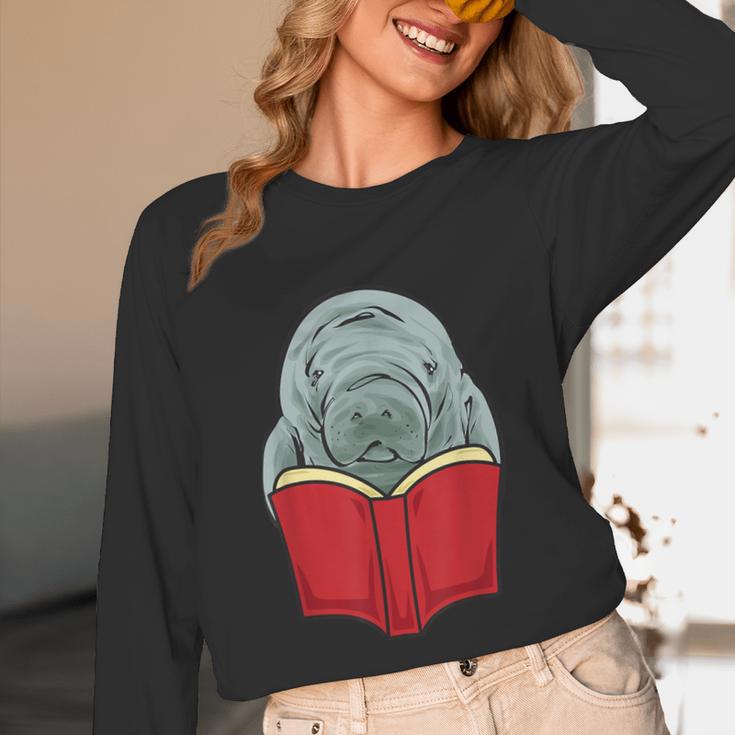 Manatee Reading Books Sea Animal Manatee Unisex Long Sleeve T-Shirt