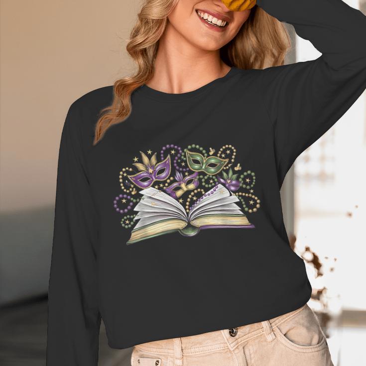 Mardi Gras Book Librarian Author Purple Beads Unisex Long Sleeve T-Shirt