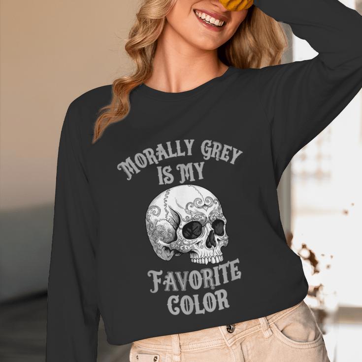 Morally Grey Is My Favorite Color Bookish Skull Unisex Long Sleeve T-Shirt