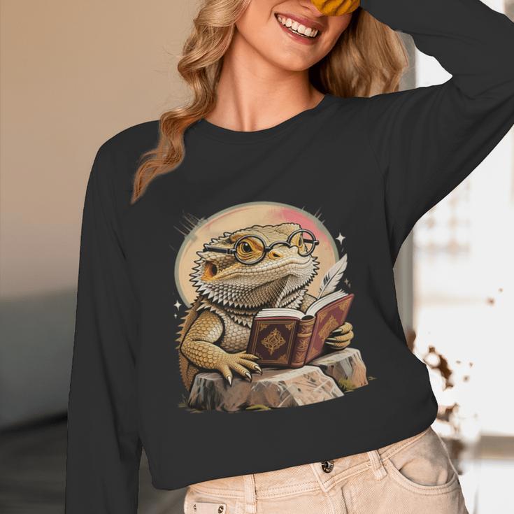 Nerdy Bearded Dragon Glasses Book Reading Unisex Long Sleeve T-Shirt Nerdy Bearded Dragon Glasses Book Reading Unisex Long Sleeve T-Shirt