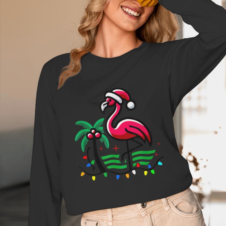 Nostalgia Holiday Tees -Adult Christmas Flamingo Small Short Sleeve Crew Neck Cotton Polyester Lightweight Ribbed Cuff Winter Unisex Long Sleeve T-Shirt