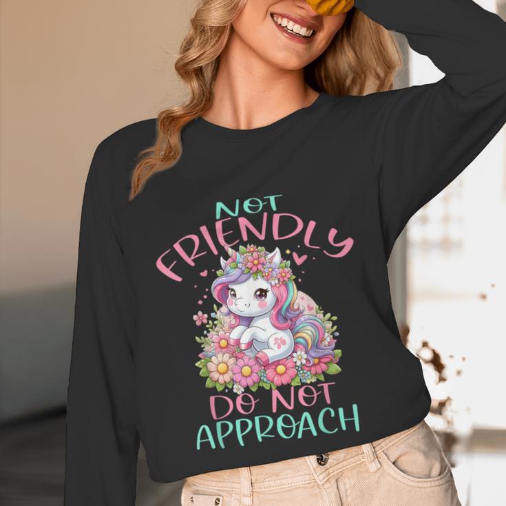 Not Friendly Do Not Approach Women & Girls Unicorn Cute Introvert & Humor Lovers For Women V-Neck Classic Fit Modern Short Sleeve Unisex Long Sleeve T-Shirt