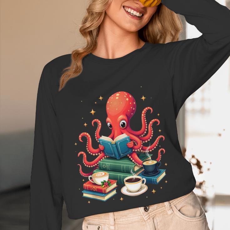 Octopus Reading Books Tea Coffee Unisex Long Sleeve T-Shirt