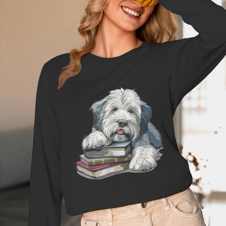 Old English Sheepdog Books Reading Dog Breed Graphic Unisex Long Sleeve T-Shirt