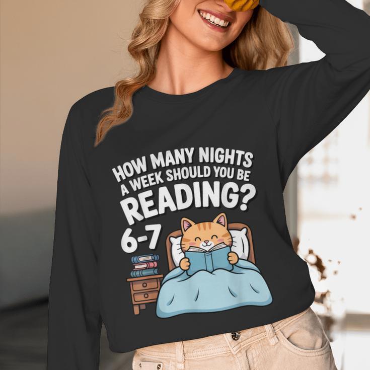 Orange Cat Reading Book 67 Six Seven Meme Unisex Long Sleeve T-Shirt