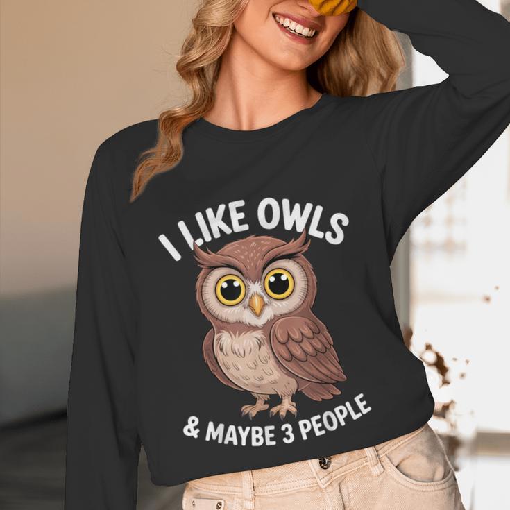 I Like Owls And Maybe 3 People Introvert Humor Casual Unisex Long Sleeve T-Shirt I Like Owls And Maybe 3 People Introvert Humor Casual Unisex Long Sleeve T-Shirt