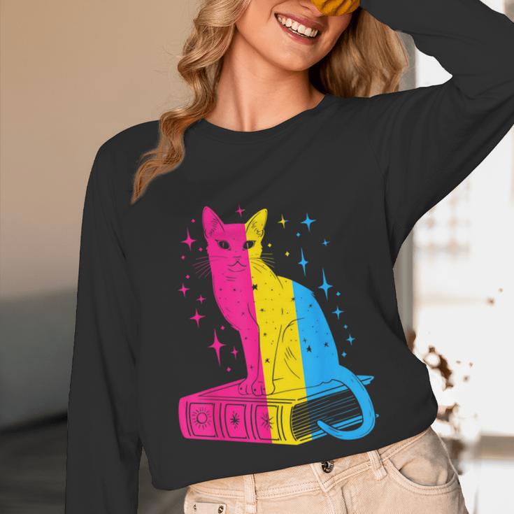Pansexual Pride Celestial Cat Sitting Book LGBTQ Pan Colors Men Women Unisex Long Sleeve T-Shirt Pansexual Pride Celestial Cat Sitting Book LGBTQ Pan Colors Men Women Unisex Long Sleeve T-Shirt