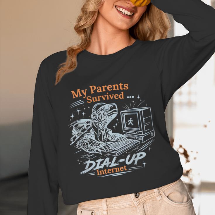 My Parents Survived Dial Up Internet Nostalgia Turtle Unisex Long Sleeve T-Shirt