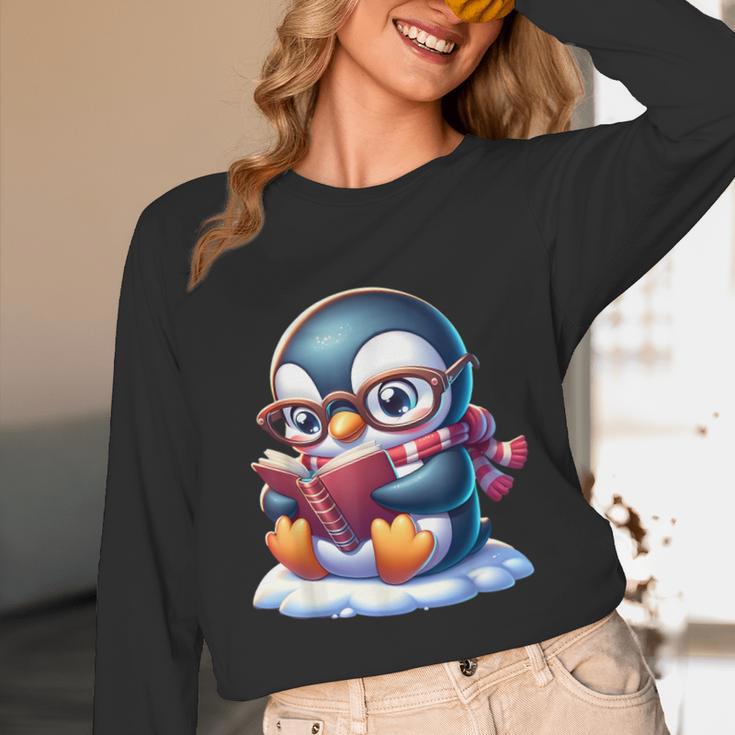 Penguin Reading a Book Animal Unisex Long Sleeve T-Shirt Penguin Reading a Book Animal Unisex Long Sleeve T-Shirt