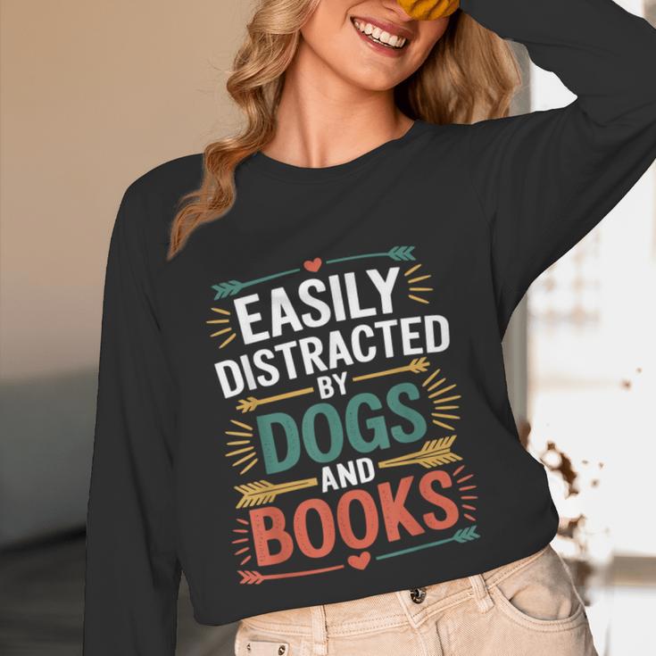 Pet Lover Joke Easily Distracted By Dogs And Books Men Unisex Long Sleeve T-Shirt
