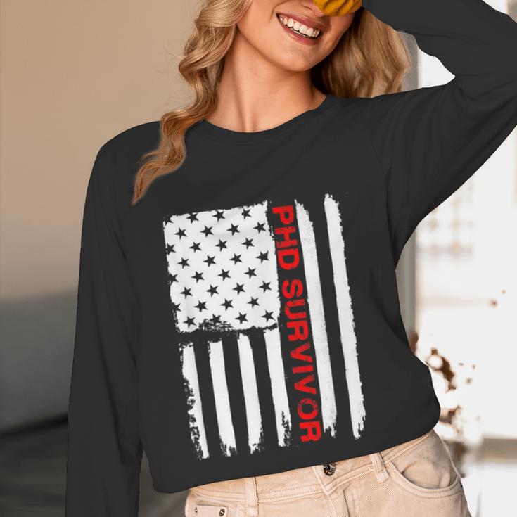 PhD Survivor Graduation American Flag Shirt Degree Tee Women Kids Men Unisex Long Sleeve T-Shirt