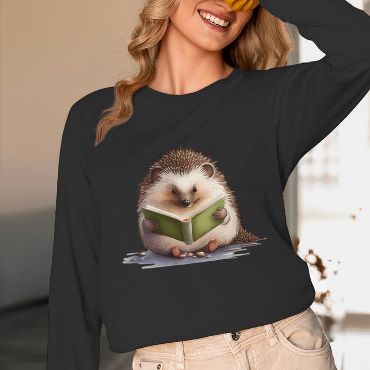 Porcupine Reading Book Hedgehog Book Lover Unisex Long Sleeve T-Shirt