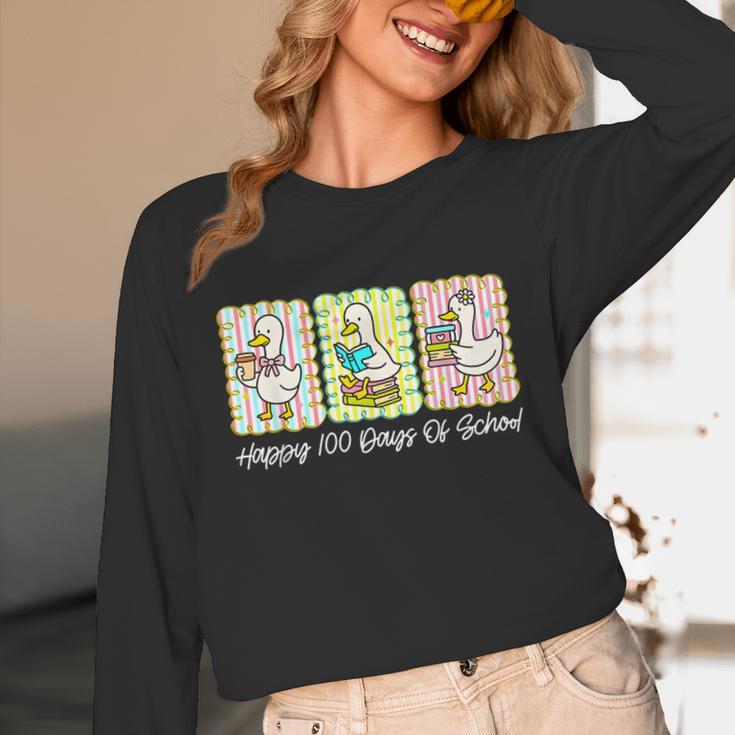 Preppy 100 Days Of School Goose Coffee Books Teacher Life Unisex Long Sleeve T-Shirt